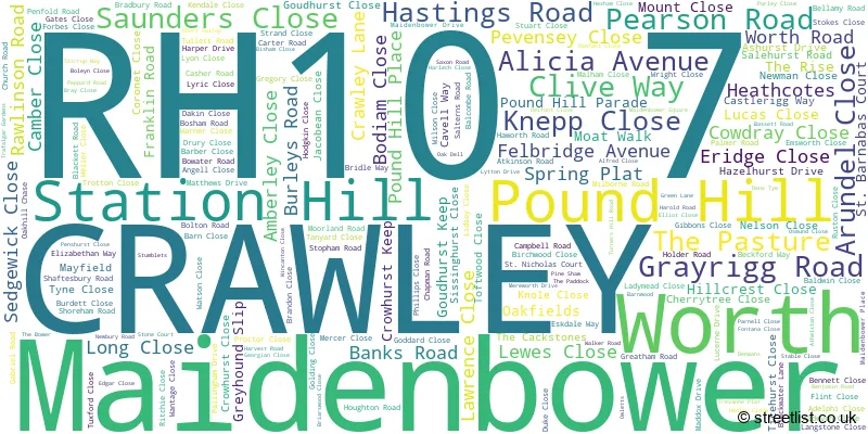 A word cloud for the RH10 7 postcode